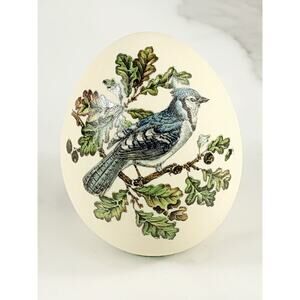Paperweight Blue Jay Egg Bird Ceramic 2 3/4" Hand Painted Home Decor 90s Accent